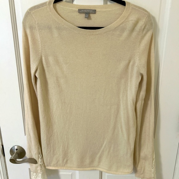 Neiman Marcus Lace Sleeve Crewneck Pure Cashmere Sweater (sz L) - Picture 8 of 11